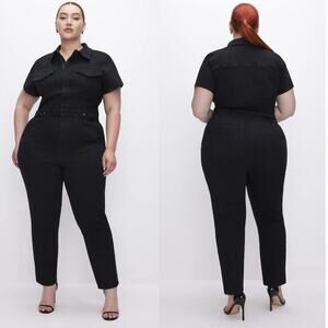 Good American Fit For Success Jumpsuit Black Denim Plus Size 2X